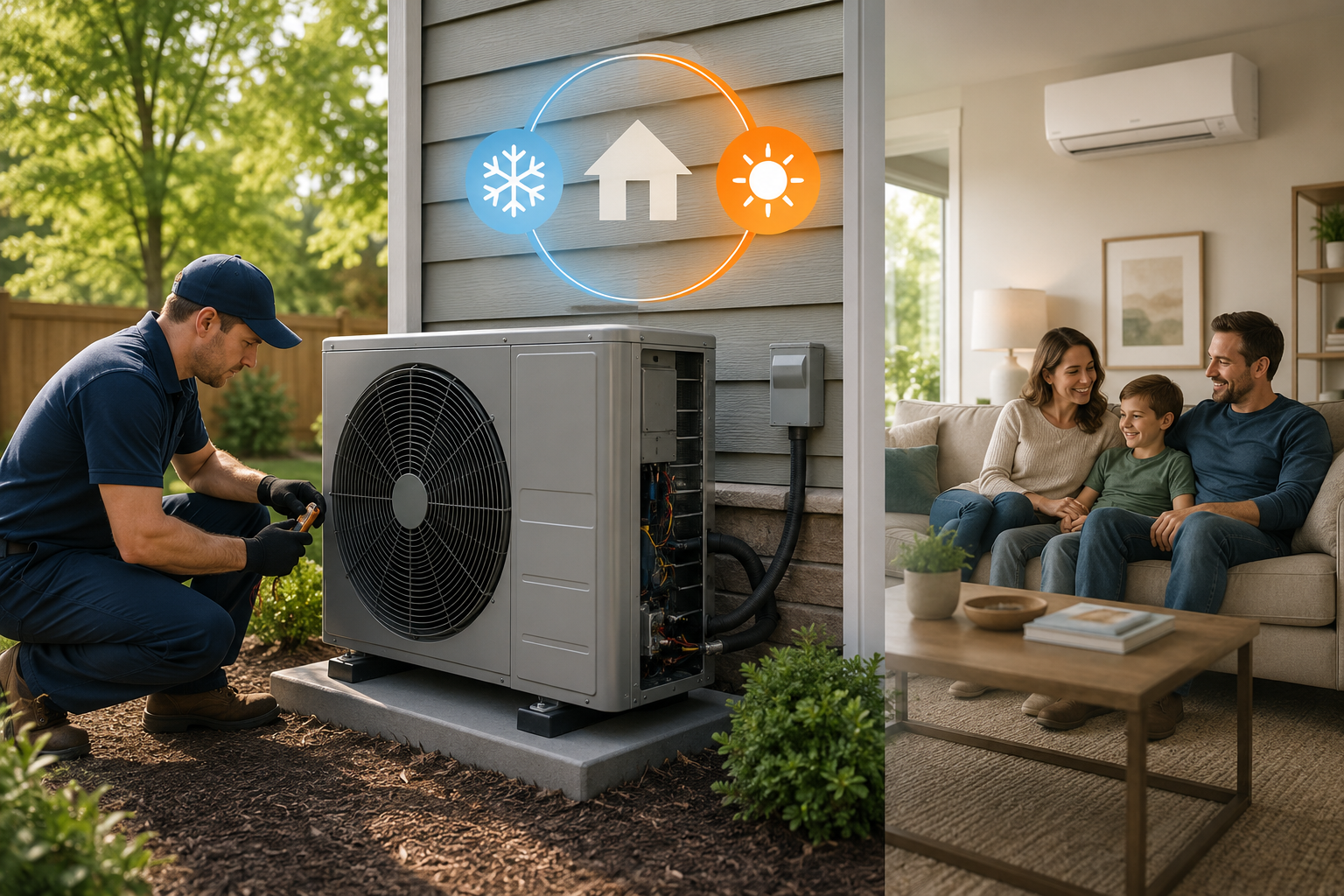 Heat pump installation and repair services in Edmond, OK - outdoor unit service and indoor family comfort