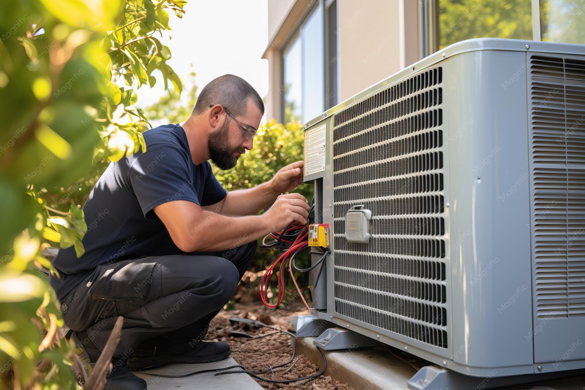 HVAC technician servicing an air conditioning unit in Edmond, OK