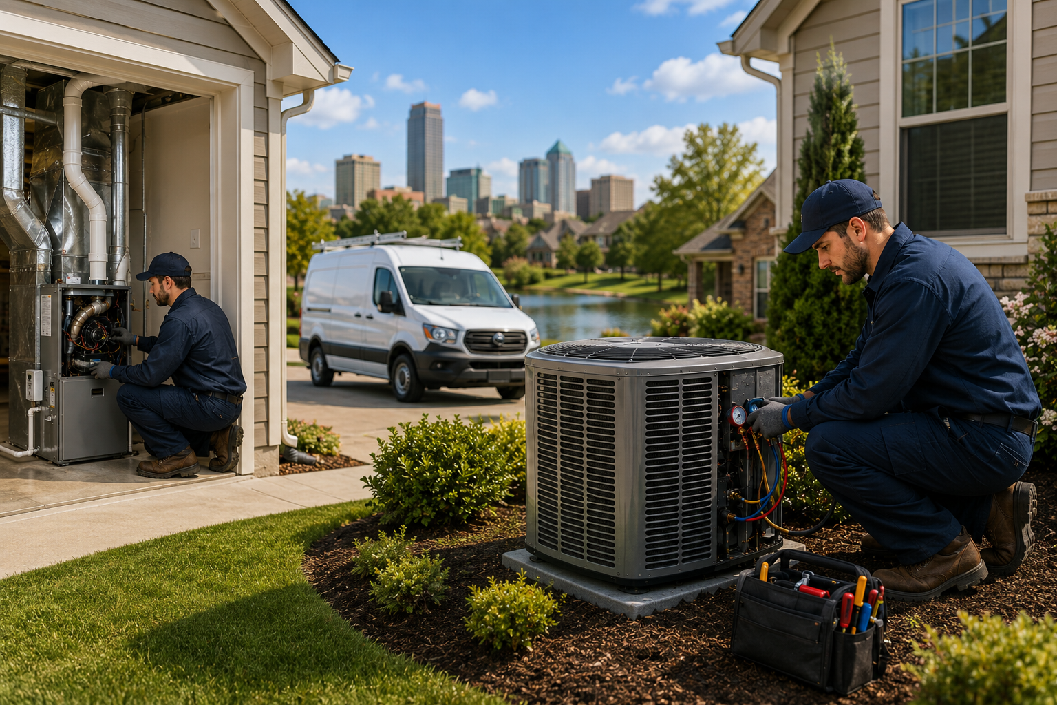 Expert HVAC technicians servicing residential heating and cooling systems in Edmond, OK