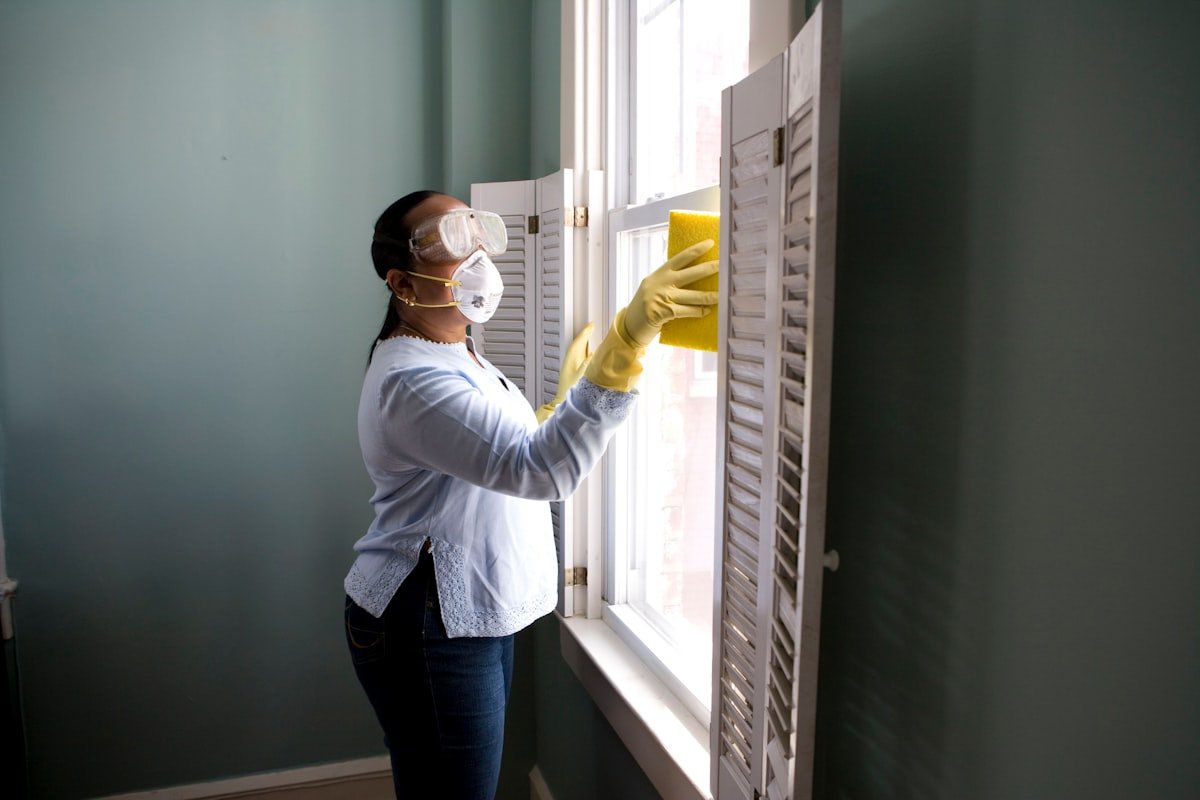 HVAC maintenance being performed on an outdoor AC unit