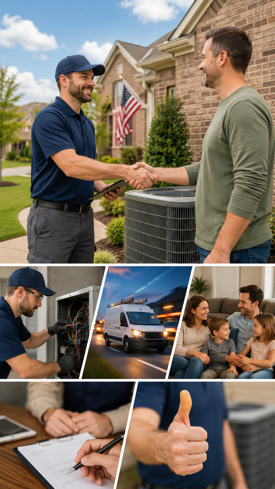 Edmond's Most Trusted HVAC Team - professional technicians, reliable service vans, happy families, and guaranteed satisfaction